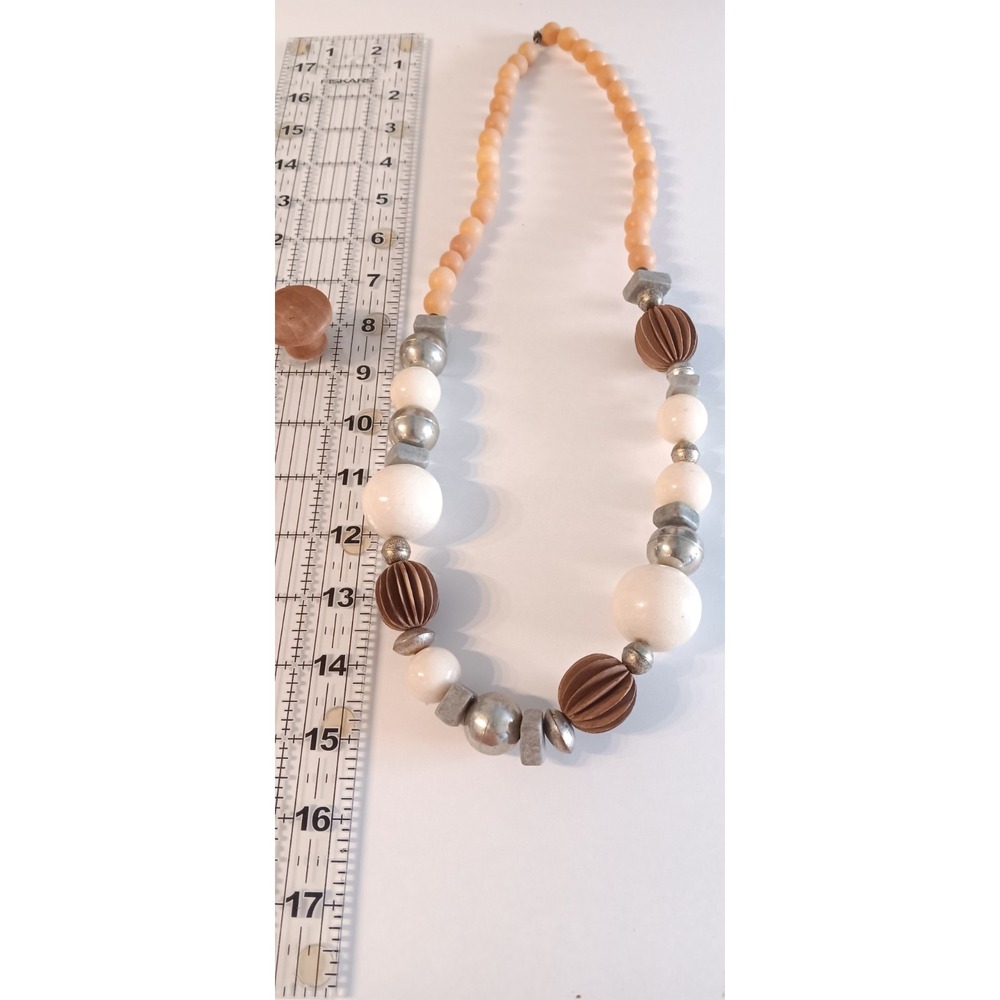 Jewelry stone wood plastic beaded Chunky necklace 15.5" long mystery closure - Picture 5 of 5
